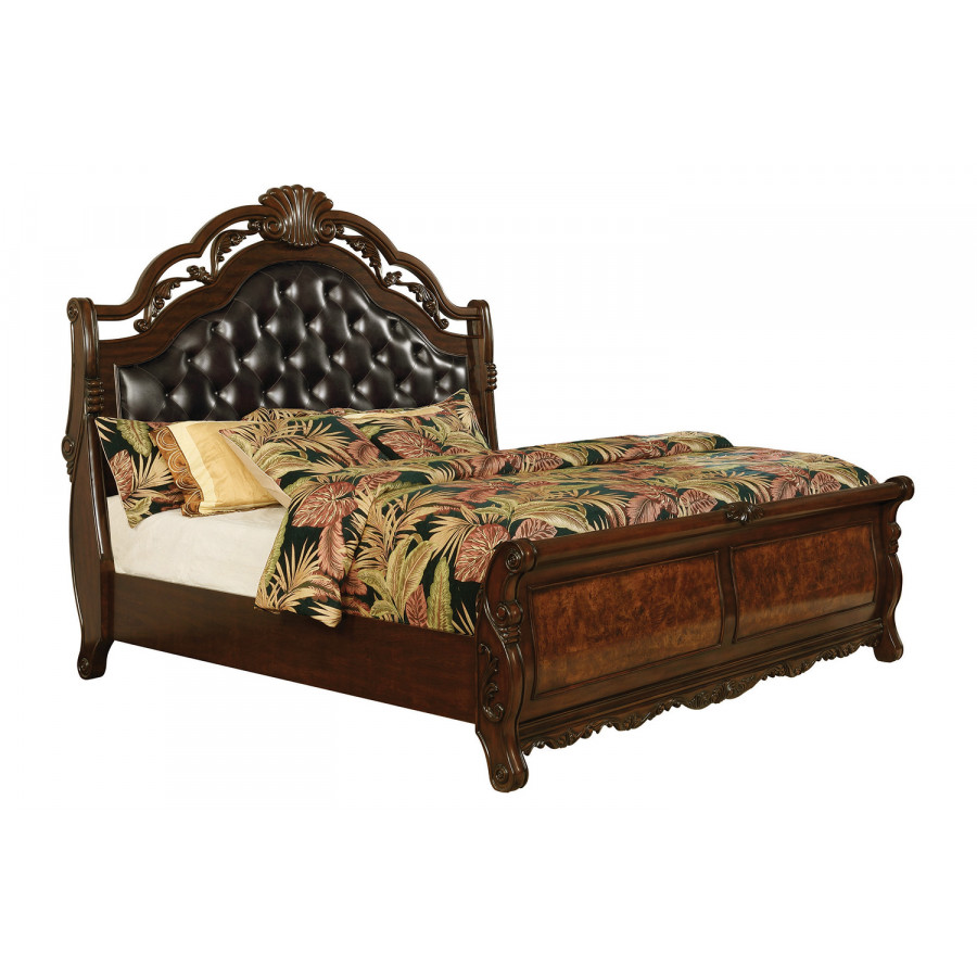 Coaster Exeter California King Tufted Upholstered Sleigh Bed - Dark Burl