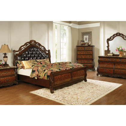 Coaster Exeter Queen Tufted Upholstered Sleigh Bed - Dark Burl