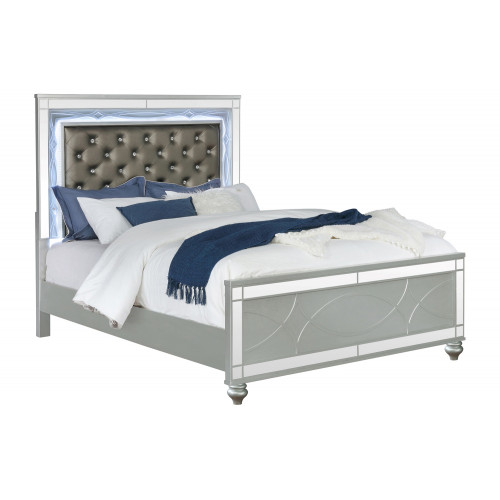 Coaster Gunnison California King Panel Bed with Led Lighting - Silver Metallic
