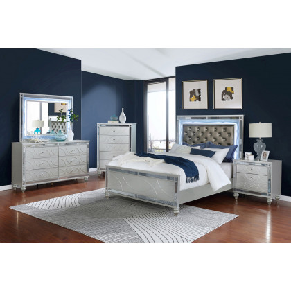 Coaster Gunnison California King Panel Bed with Led Lighting - Silver Metallic