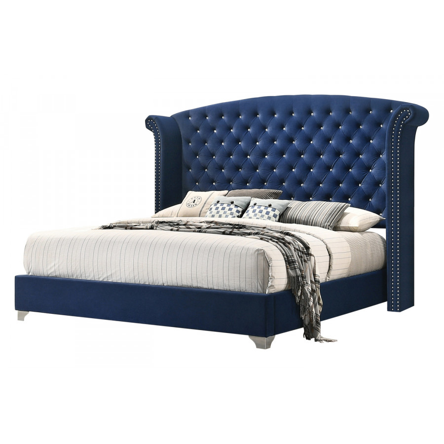 Coaster Melody Queen Wingback Upholstered Bed - Pacific Blue