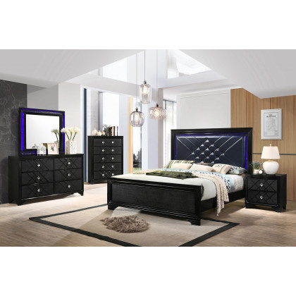 Coaster Penelope Queen Bed with Led Lighting - Black/Midnight Star