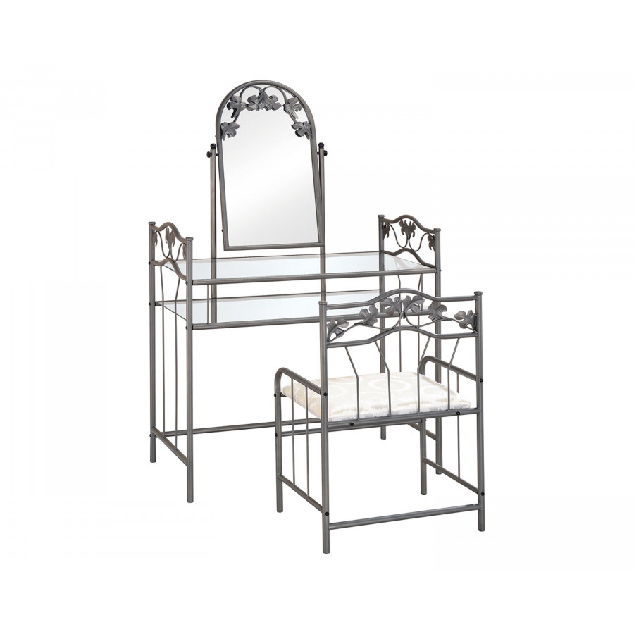 Coaster - 2-Piece Metal Vanity Set With Glass Top in Pewter/Ivory