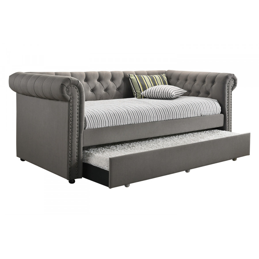 Coaster - Kepner Tufted Upholstered Daybed With Trundle in Gray