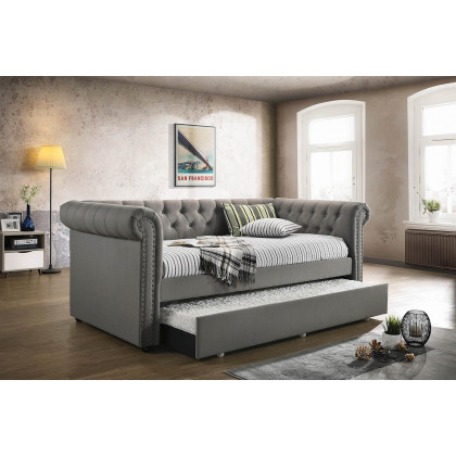 Coaster - Kepner Tufted Upholstered Daybed With Trundle in Gray
