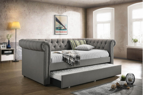 Coaster™ Kepner Tufted Upholstered Daybed With Trundle - Gray