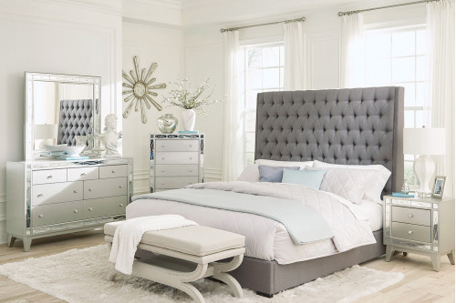 Coaster™ Camille Eastern King Button Tufted Bed - Gray