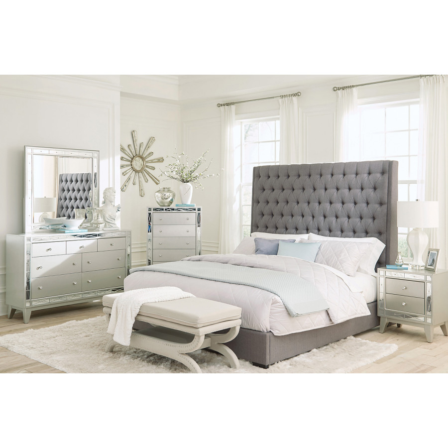 Coaster Camille California King Button Tufted Bed - Gray