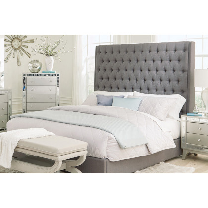 Coaster Camille California King Button Tufted Bed - Gray