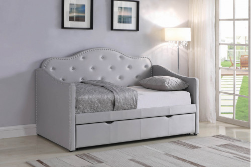 Coaster™ Upholstered Twin Daybed With Trundle - Pearlescent Gray