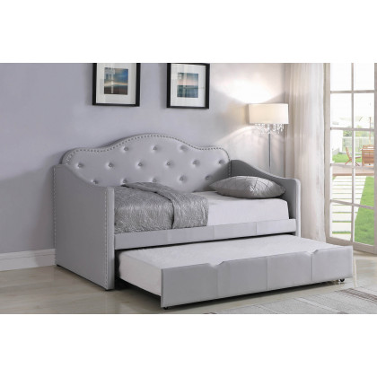 Coaster - Upholstered Twin Daybed With Trundle in Pearlescent Gray