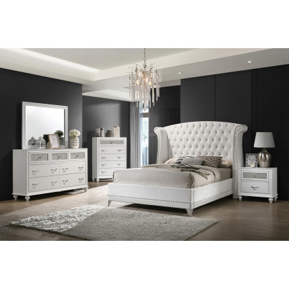 Coaster Barzini Eastern King Wingback Tufted Bed - White