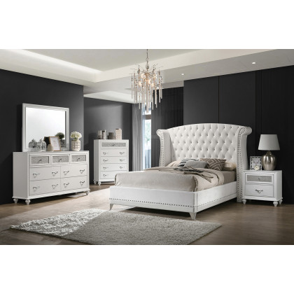 Coaster Barzini Queen Wingback Tufted Bed - White