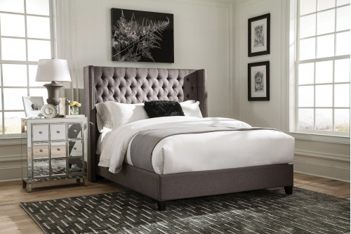 Coaster™ Bancroft Demi-Wing Upholstered California King Bed - Gray