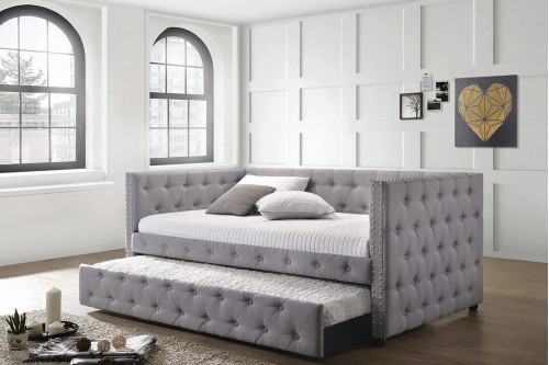 Coaster™ Mockern Tufted Upholstered Daybed With Trundle - Gray