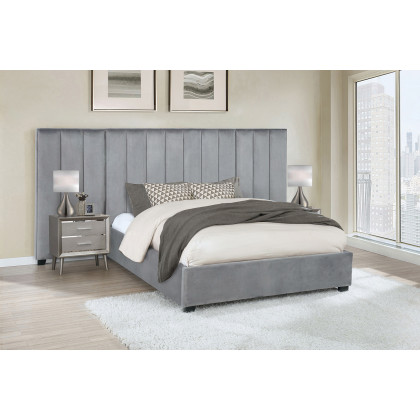 Coaster Arles Eastern King Vertical Channeled Tufted Bed - Gray