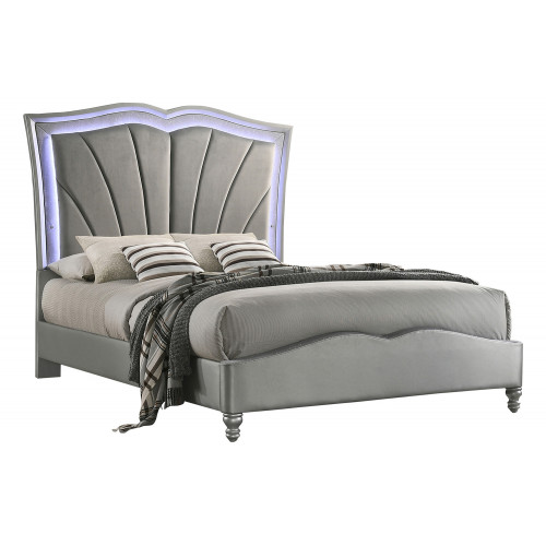 Coaster Bowfield Queen Upholstered Bed with Led Lighting - Gray