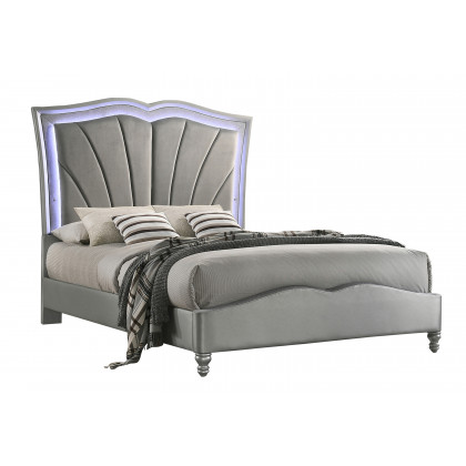Coaster Bowfield Queen Upholstered Bed with Led Lighting - Gray