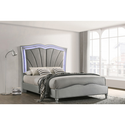 Coaster Bowfield Queen Upholstered Bed with Led Lighting - Gray