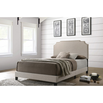 Coaster Tamarac Upholstered Nailhead Full Bed - Beige