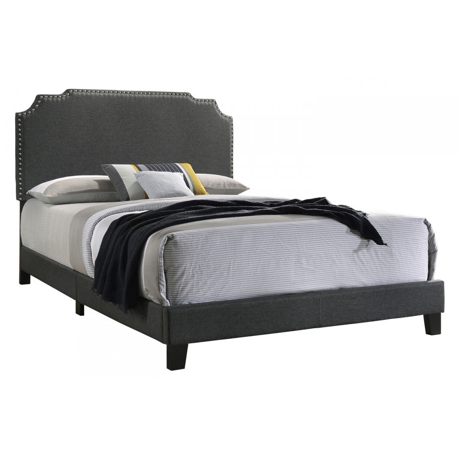 Coaster Tamarac Upholstered Nailhead Queen Bed - Gray