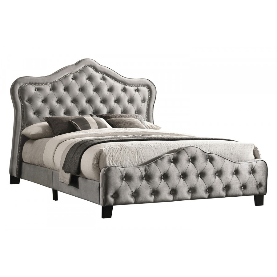Coaster Bella Upholstered Tufted Panel Eastern King Bed - Gray