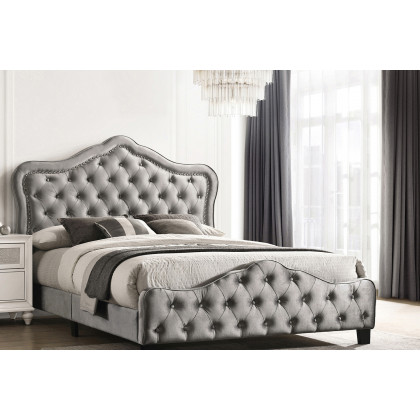 Coaster Bella Upholstered Tufted Panel Eastern King Bed - Gray