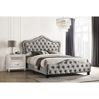 Coaster Bella Upholstered Tufted Panel Eastern King Bed - Gray