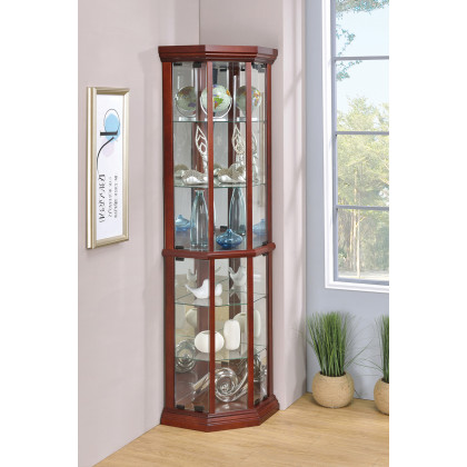 Coaster - 6-Shelf Corner Curio Cabinet in Medium Brown