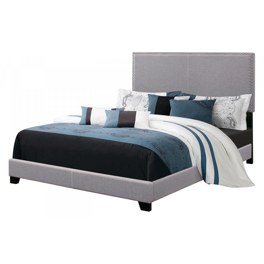 Coaster Boyd Queen Upholstered Bed with Nailhead Trim - Gray