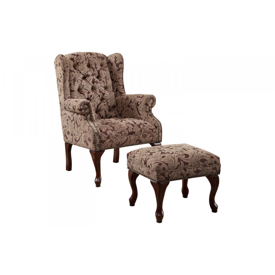 Coaster - Tufted Back Accent Chair And Ottoman in Light Brown/Burgundy