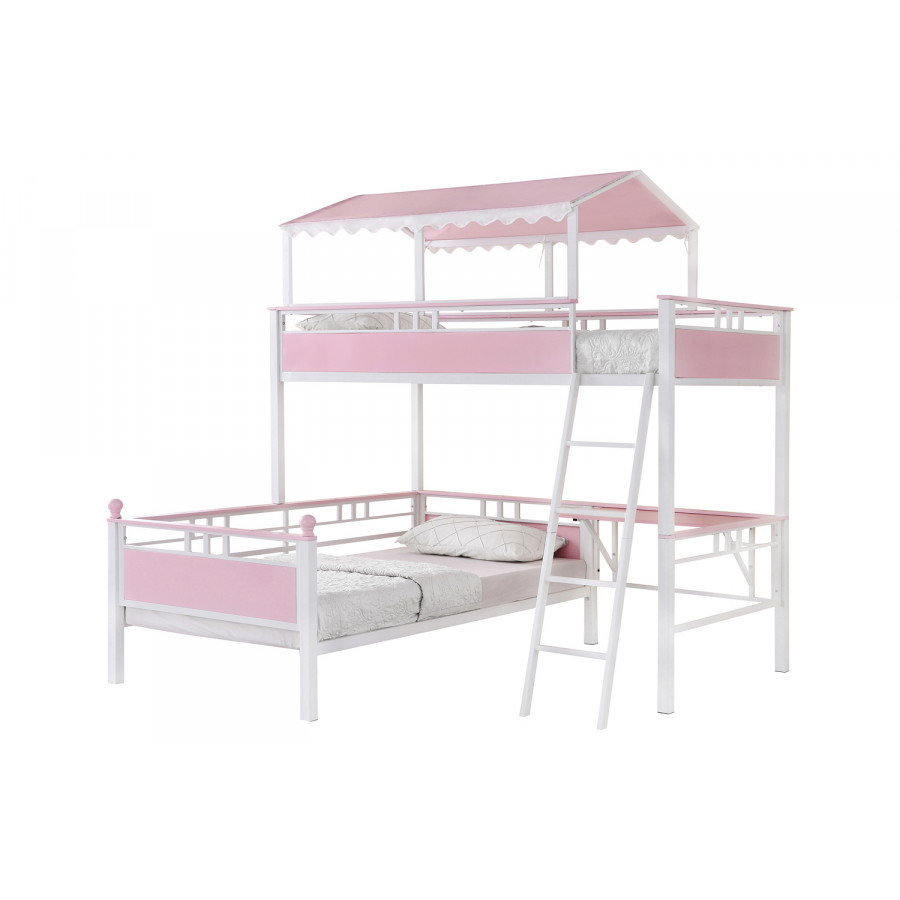Coaster - Alexia Twin Over Twin Workstation Bunk Bed in Pink/White