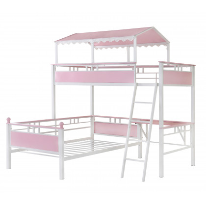 Coaster - Alexia Twin Over Twin Workstation Bunk Bed in Pink/White