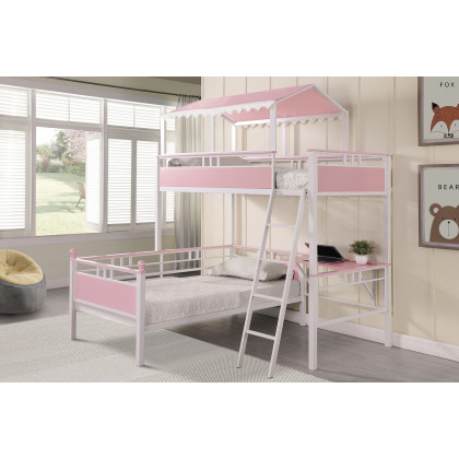 Coaster - Alexia Twin Over Twin Workstation Bunk Bed in Pink/White