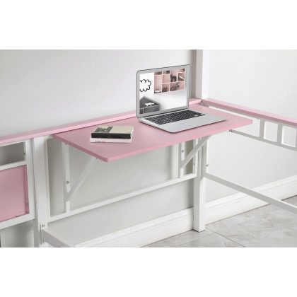 Coaster - Alexia Twin Over Twin Workstation Bunk Bed in Pink/White