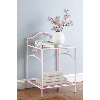 Coaster - Massi 1-Shelf Nightstand With Glass Top in Powder Pink