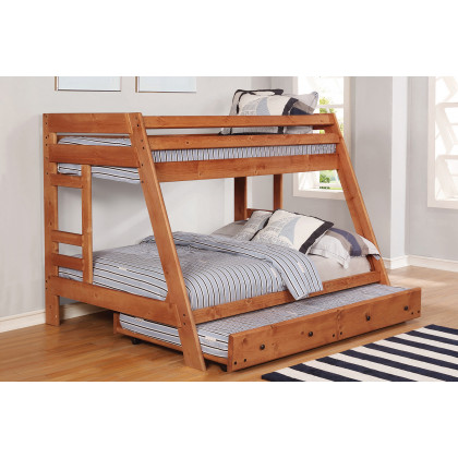 Coaster Wrangle Hill Twin Over Full Bunk Bed with Built-In Ladder - Amber Wash