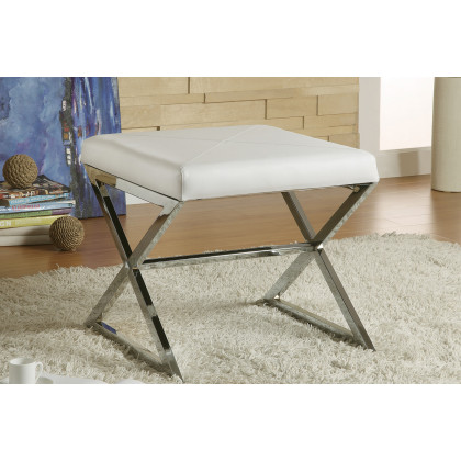 Coaster - X-Cross Square Ottoman in White/Chrome