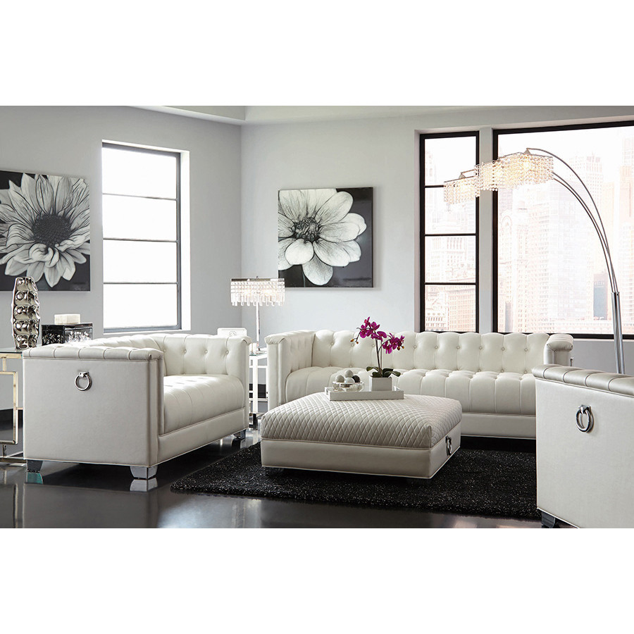Coaster Chaviano Upholstered Tufted Living Room Set - Pearl White