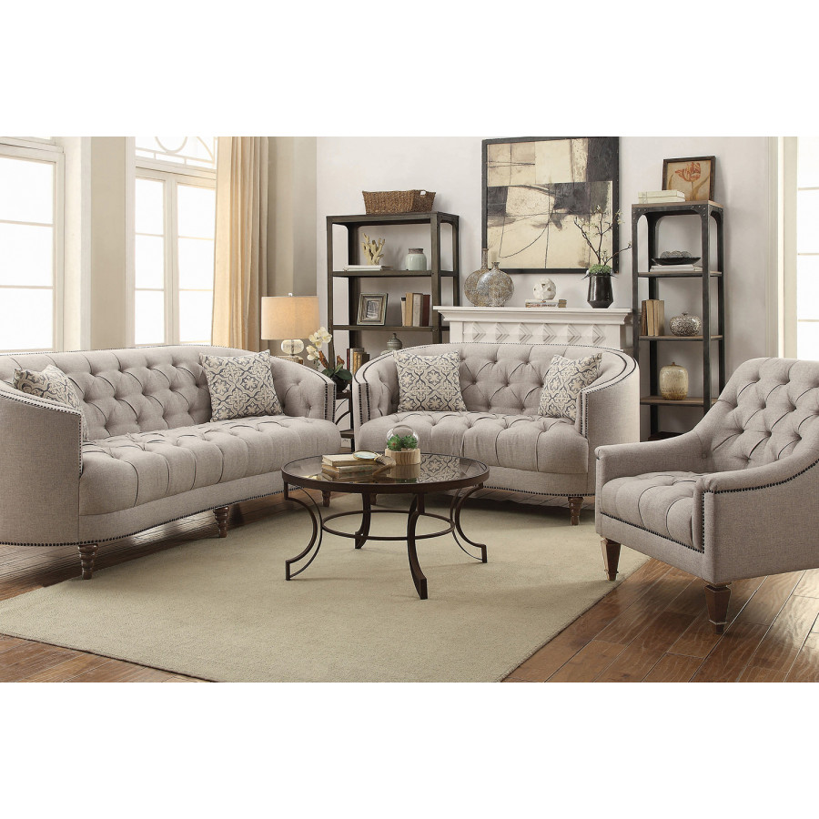 Coaster Avonlea Upholstered Tufted Living Room Set with Chair - Gray