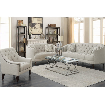 Coaster - Avonlea Sloped Arm Upholstered Loveseat Trim in Gray