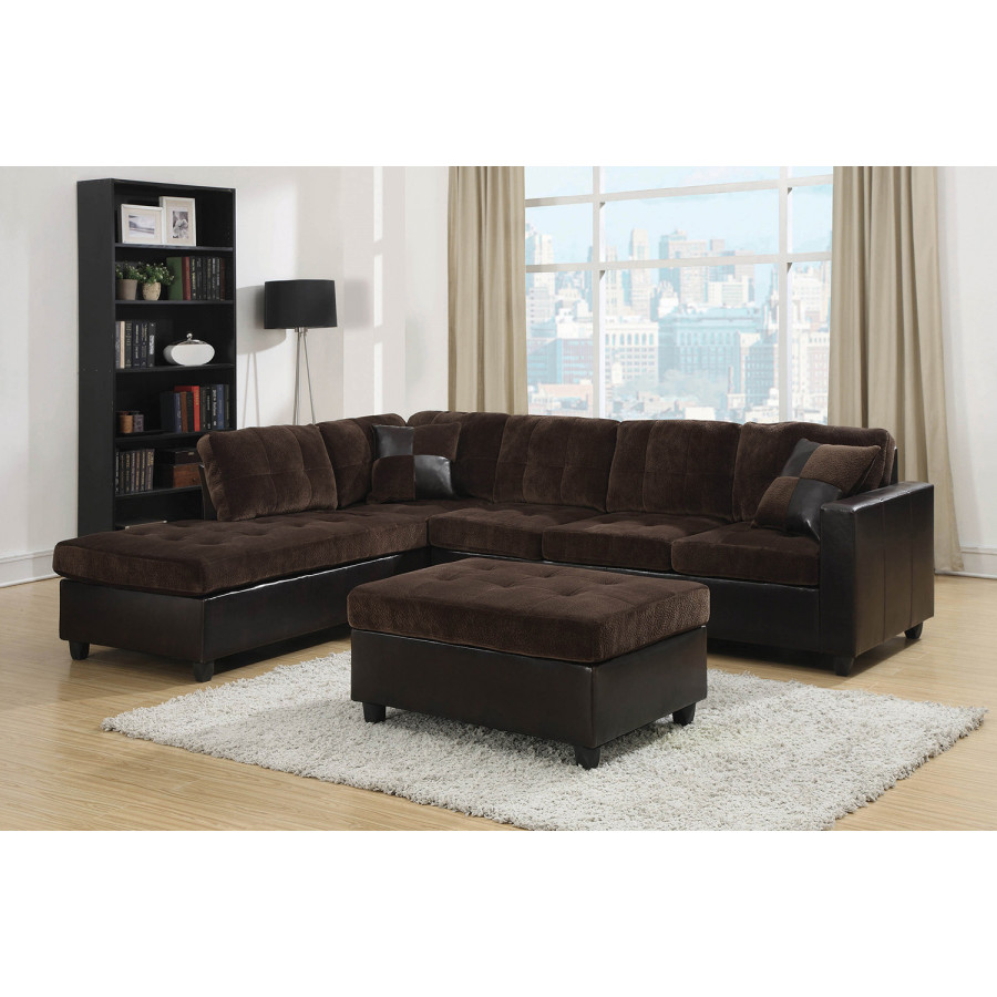 Coaster - Mallory Tufted Upholstered Sectional in Dark Chocolate