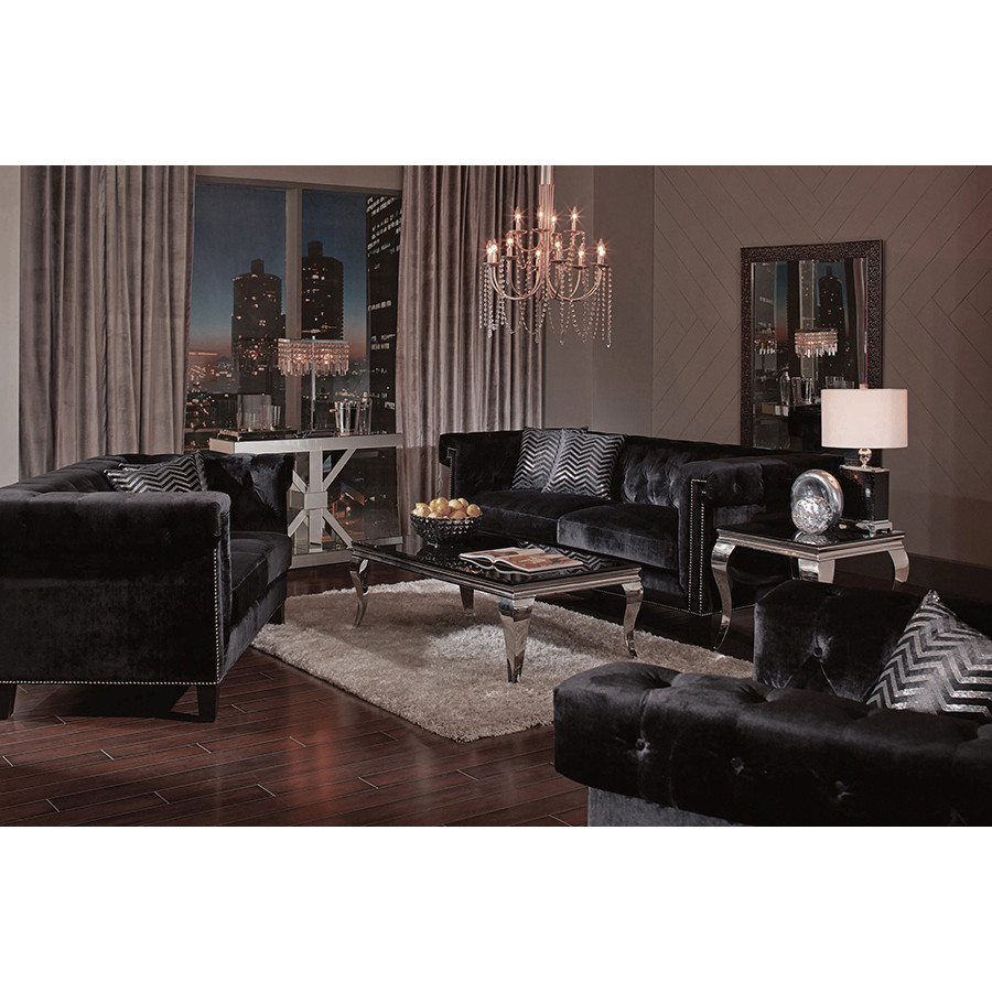 Coaster Reventlow Upholstered Tufted Living Room Set with Chair - Black
