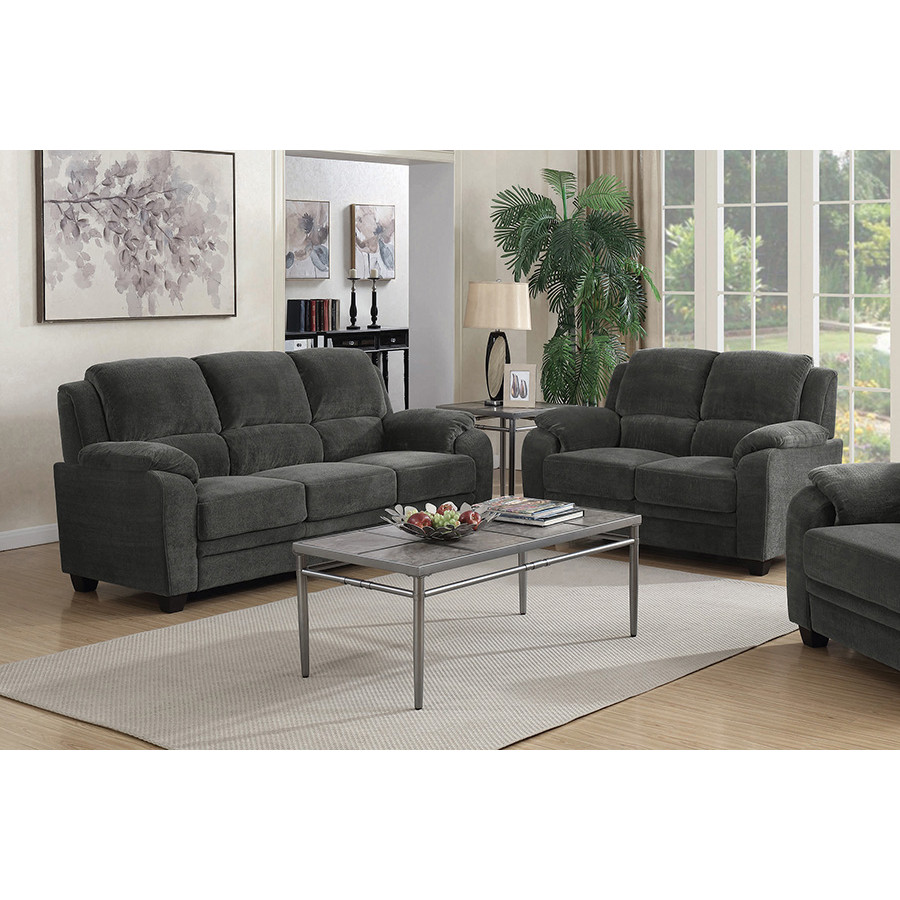 Coaster Northend Upholstered Pillow Top Arm Living Room Set - Charcoal