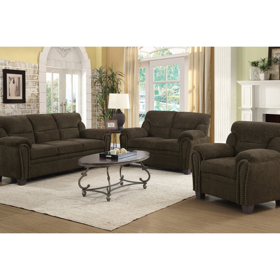 Coaster Clemintine Upholstered Pillow Top Arm Living Room Set with Chair - Brown