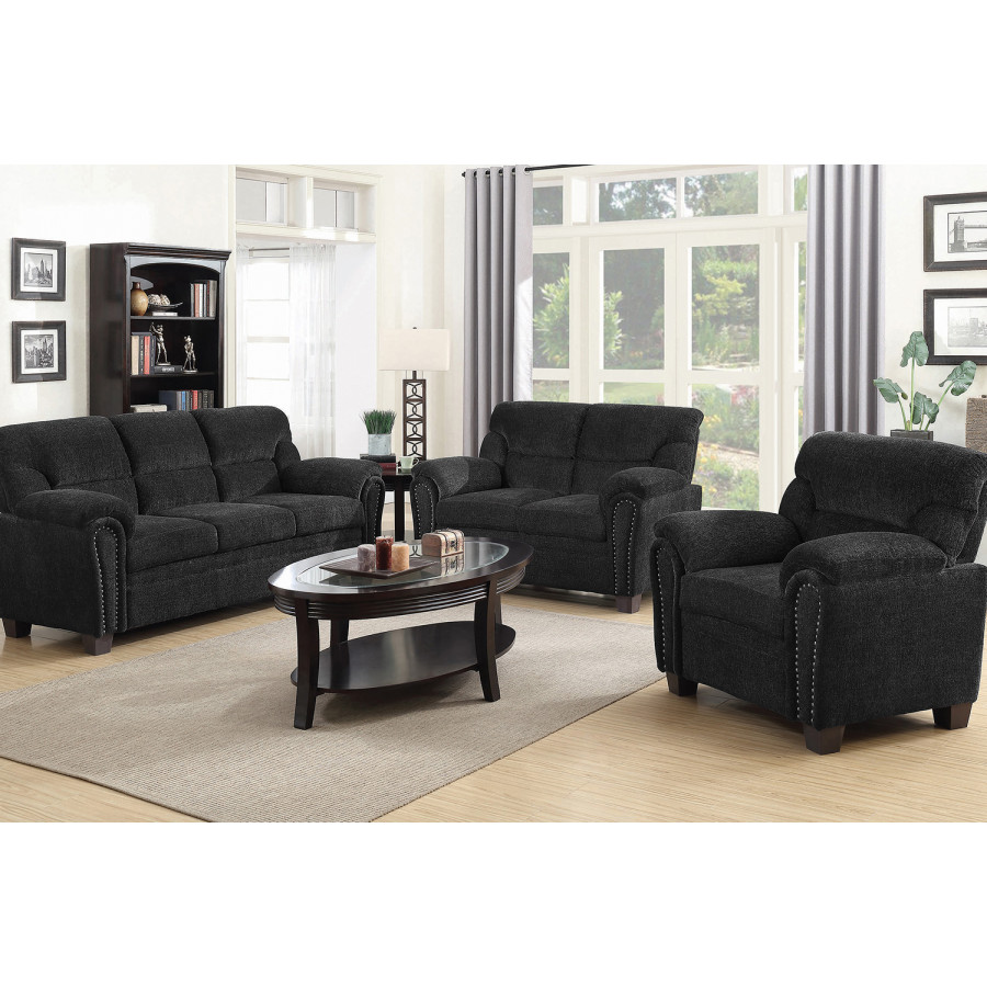 Coaster Clemintine Upholstered Pillow Top Arm Living Room Set with Chair - Graphite