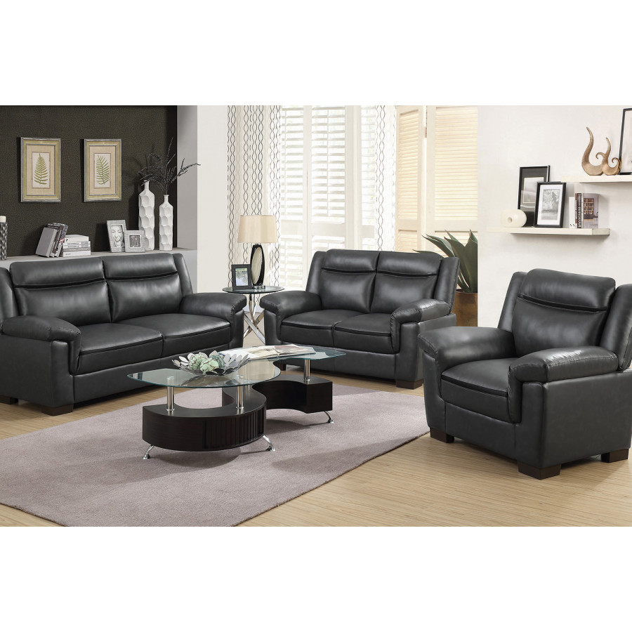 Coaster Arabella Upholstered Pillow Top Arm Living Room Set with Chair - Gray