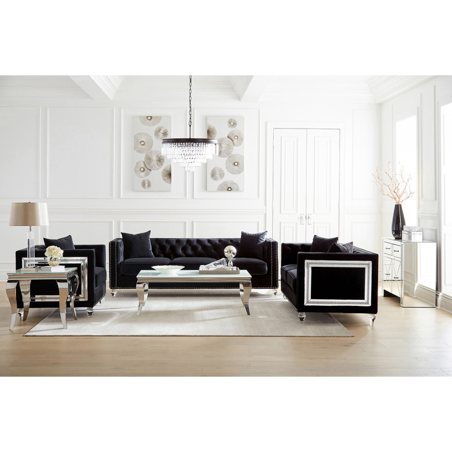 Coaster - Delilah Upholstered Tufted Tuxedo Arm Chair in Black