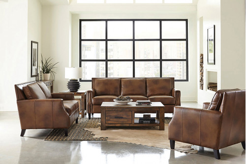 Coaster™ Leaton 2-Piece Recessed Arms Living Room Set - Brown Sugar
