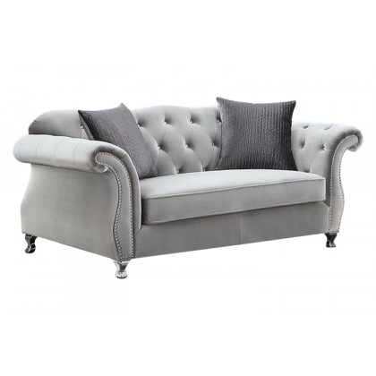 Coaster - Frostine Button Tufted Sofa in Silver